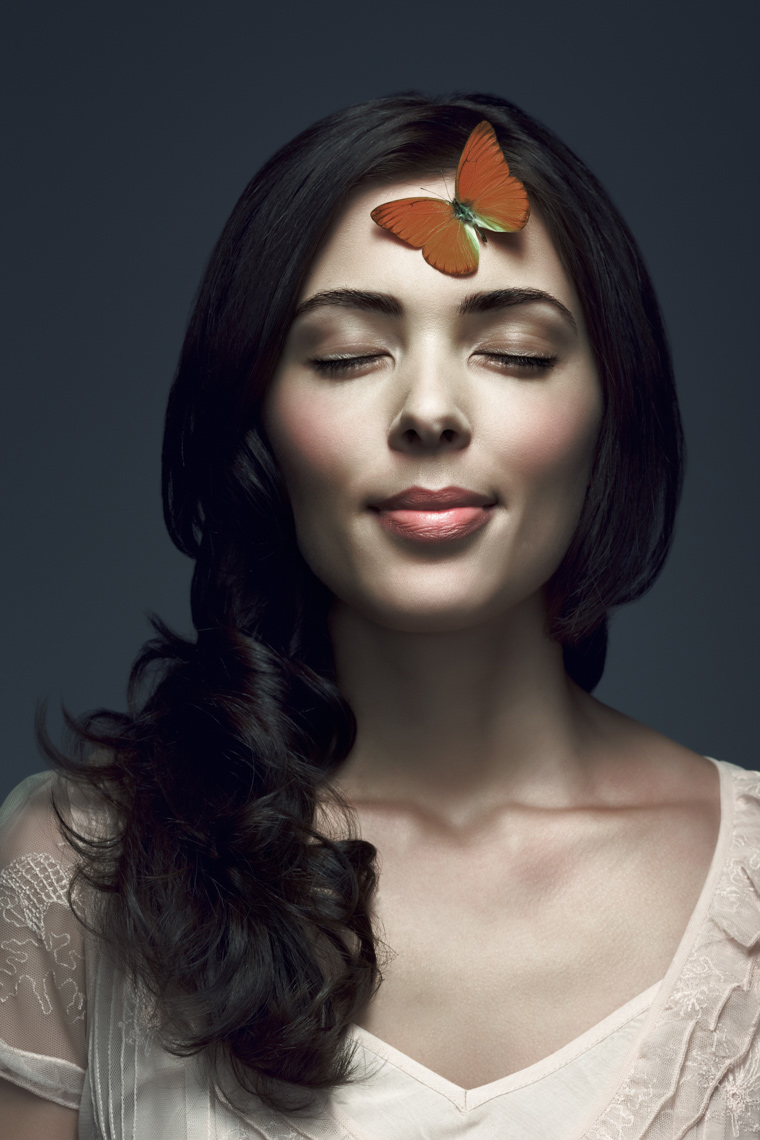 woman butterfly model Portrait by commercial celebrity fashion photographer Michael Grecco