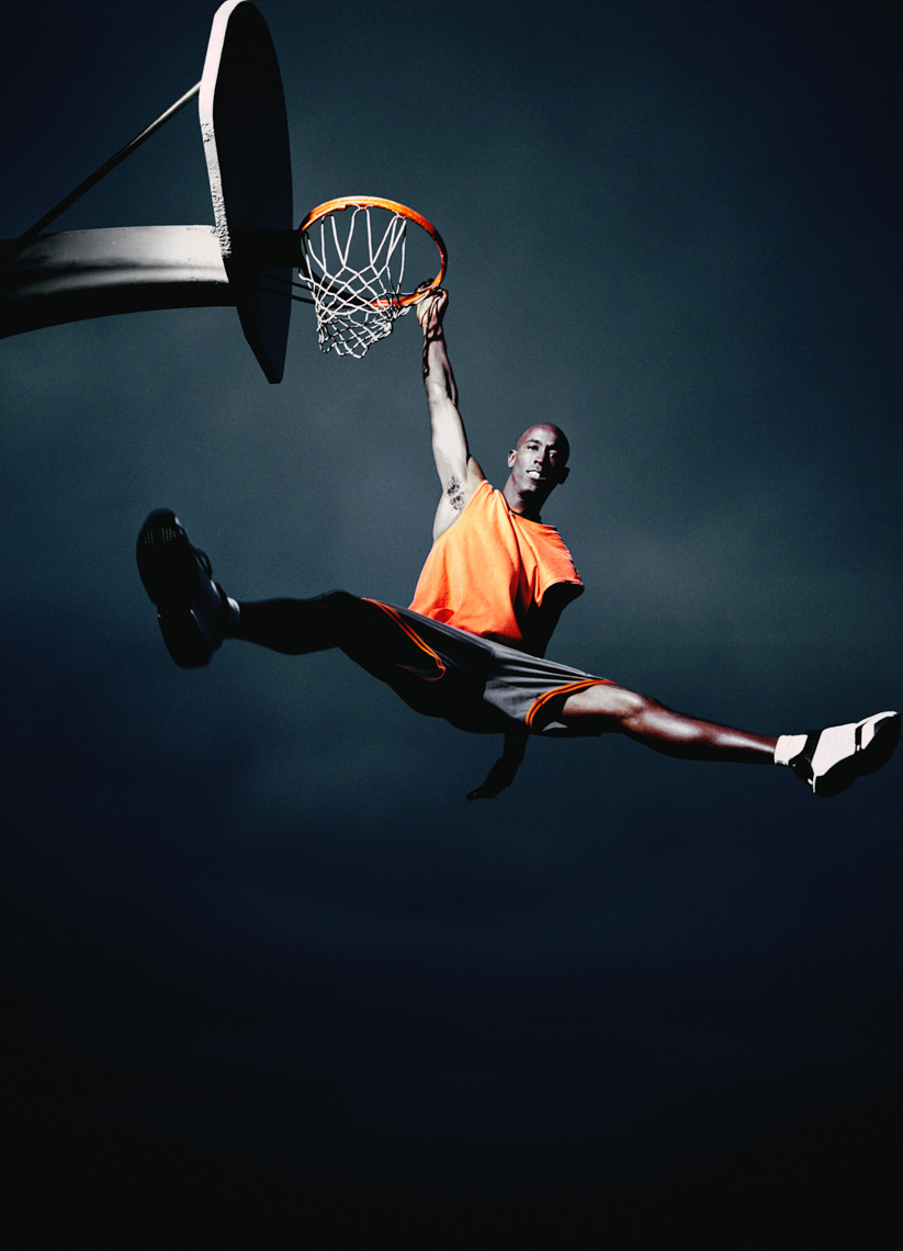 Men playing Basketball Portrait by commercial sports photographer Michael Grecco 